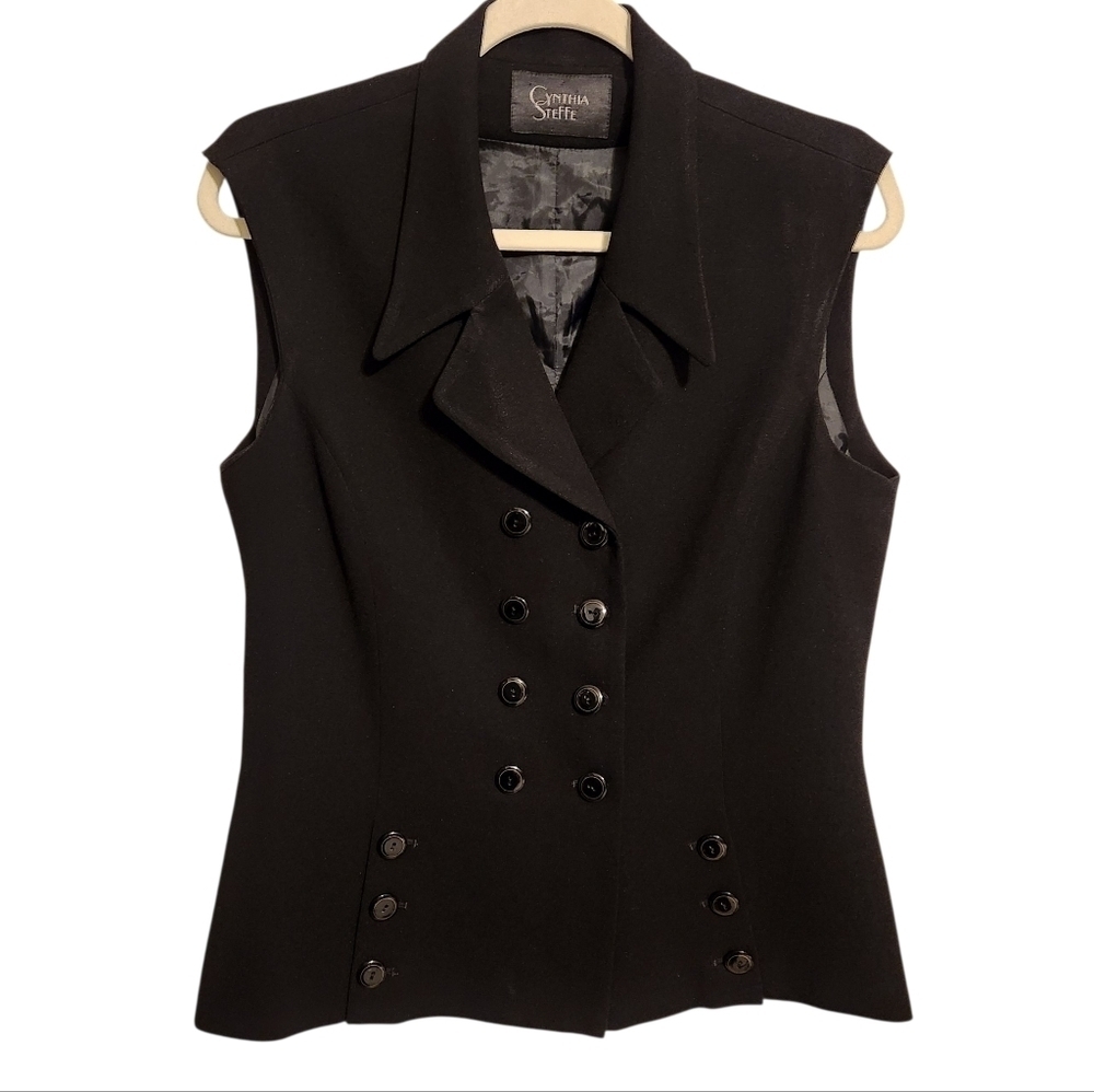 Cynthia Steffe | Woman's Black Vintage Sleeveless Double-Breasted Vest (Size 14)
